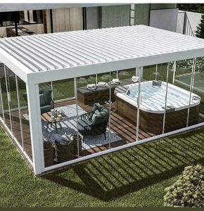Pergola électrique en aluminium pour projets, gazebo robuste à lames orientables avec éclairage LED pour villas et hôtels - Product Image 2
