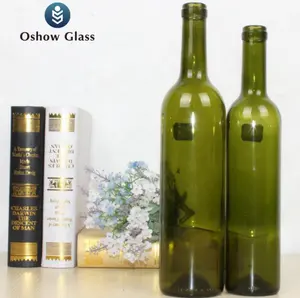 OSHOW Großhandel 750ml dunkelgrün kork rotwein wodka glas flasche mit kork