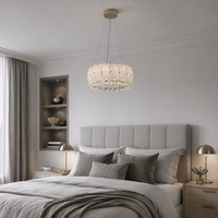 Collection de lustres en verre texturé de luxe avec gouttes de cristal facettées, design botanique à étages, LED à intensité variable, garantie de 2 ans