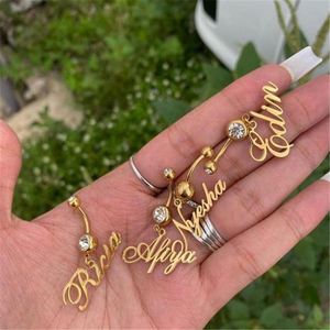 Fashion Handmade Custom <b>Name</b> Navel Belly Button Nose Piercing Zircon <b>Ring</b> Chain Stainless Steel 18K Gold Plated Body Jewelry - Product Image 4