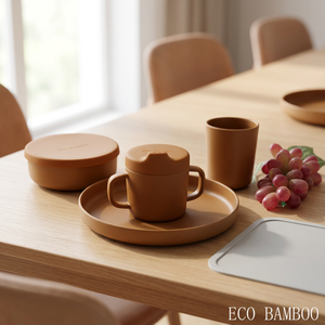 Juego de Vajilla Infantil Ecológico de PLA, RPET, Bambú y PP, Plato, Tazón y Vaso con Tapa, Libre de BPA, Vajilla de Silicona para Bebés - Product Image 1