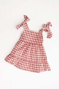 Gaun tanpa lengan anak perempuan katun 100% kustom gaun bertali bahu hitam genggang Crimson anak-anak - Product Image 6
