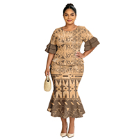 Rok Ekor Ikan Ukuran Besar Klasik Polinesia Plus Size Puletasi Lengan Petal Desain Tribal Wanita Samoa Puletasi Dress Set 2 Potong