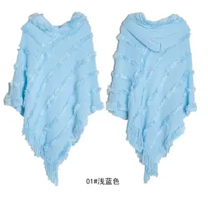 Wholesale Hot Selling Winter Imitated Cashmere Pashmina Scarf Solid Color Hooded Cloak Cape Poncho With Tassel