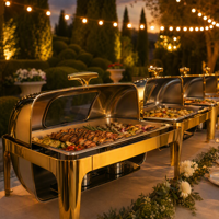 Ensemble de réchauds de luxe à couvercle roulant, chauffe-plats commerciaux en acier inoxydable pour buffet avec supports à combustible, équipement de restauration