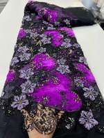 Tissu en velours uni de luxe, lourdement orné de perles, de paillettes et de broderies pour robes de soirée féminines
