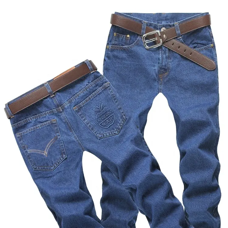 Custom Oem Cargo Work Wear Men's Pants Cheap Denim Embroidered Or Printed Blue Jeans