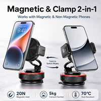 Support de téléphone pour voiture à ventouse, double mode magnétique automatique, fixation tableau de bord et pare-brise, support pliable