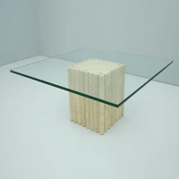 KUMUSI MEUBLES Table à thé moderne simple en travertin naturel carrée table basse de salon en verre trempé de luxe