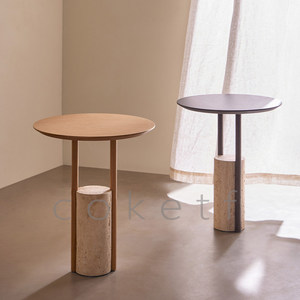 Tavolino da Caffè Minimalista Wabi-sabi per Piccoli Spazi, Realizzato in Travertino <span class=keywords><strong>Romano</strong></span> Naturale e Legno Massello, Arredamento per la Casa - Product Image 3