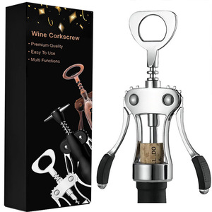 Juego de abridor de botellas de vino metálico premium 4 en 1, sacacorchos multifuncional 4 en 1 con impresión de logotipo para bares - Product Image 1