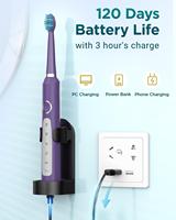Cepillo de Dientes Eléctrico Sónico Portátil con Certificación IPX7, Cerdas de Nailon Suaves, Recargable, para la Higiene Bucal de Adultos