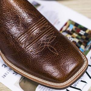 <span class=keywords><strong>Bottes</strong></span> de cowboy en cuir pour hommes, bout carré, mi-mollet, brodées, <span class=keywords><strong>bottes</strong></span> d'équitation classiques, chaussures durables - Product Image 3
