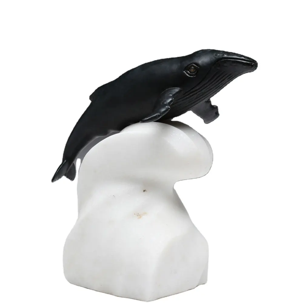 Low MOQ Pretty Folk Art Sea Theme Black Calcite Whale Sculpture Gemstones Craft For Interior Decoration