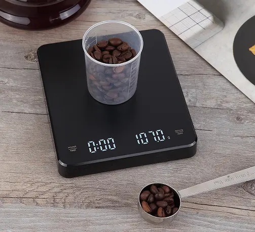 2023 Hot Selling Draagbare Usb Opladen Mini Elektronische Koffieweegschaal Met Timer Digitale 3Kg 0.1G Voedselweegschaal