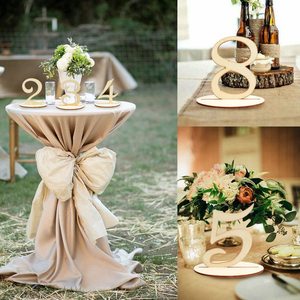Números de mesa de madera cortados con láser en color madera natural con base para decoración de bodas y fiestas, elegantes tarjetas de lugar de estilo europeo para bricolaje. - Product Image 4