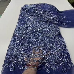 Tessuto in Pizzo con <span class=keywords><strong>Paillettes</strong></span> e Perline Ricamate, Stile Europeo e Americano, Lussuoso Tessuto in Rete per Abiti da Sposa e da Sera, Motivo Floreale - Product Image 3