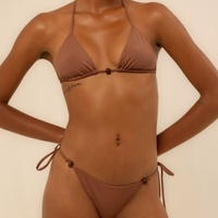 Bikini Factory - Faible MOQ - Créez votre design - Ensemble micro bikini sexy uni avec string à nouer sur le côté et volants - Maillot de bain avec logo frontal