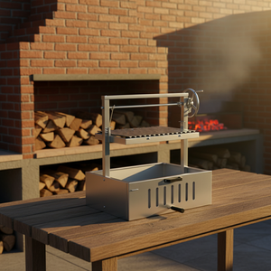 Barbecue portable en acier inoxydable de style argentin Santa Maria, hauteur réglable, volant, démontable, pour extérieur, au charbon de bois, parrilla, camping - Product Image 1