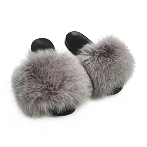 Popular and Colourful fox and rabbit fur slides slippers for women and children