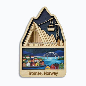 Aimant de réfrigérateur vintage en bois 3D superposé, Tromsø Norvège, Aurores boréales, Renne, Bergen, Souvenir, Aimant personnalisé en MDF, Cadeau de voyage - Product Image 2