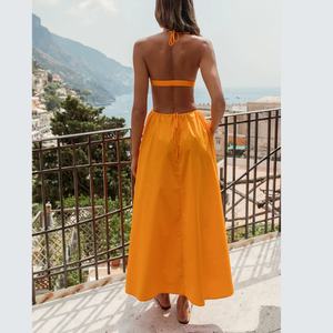 Robes en coton de haute qualité personnalisées pour femmes, élégantes, coupe trapèze, sans manches, dos nu, maxi, robe d'été pour femmes - Product Image 2