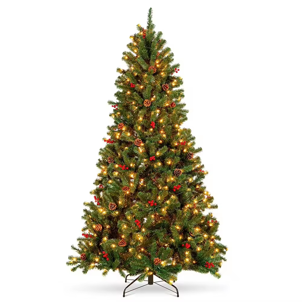 6FT Custom Pre-lit PVC Green Nuts Pinecone Artificial Xmas Tree with LED Lights for Merry Christmas