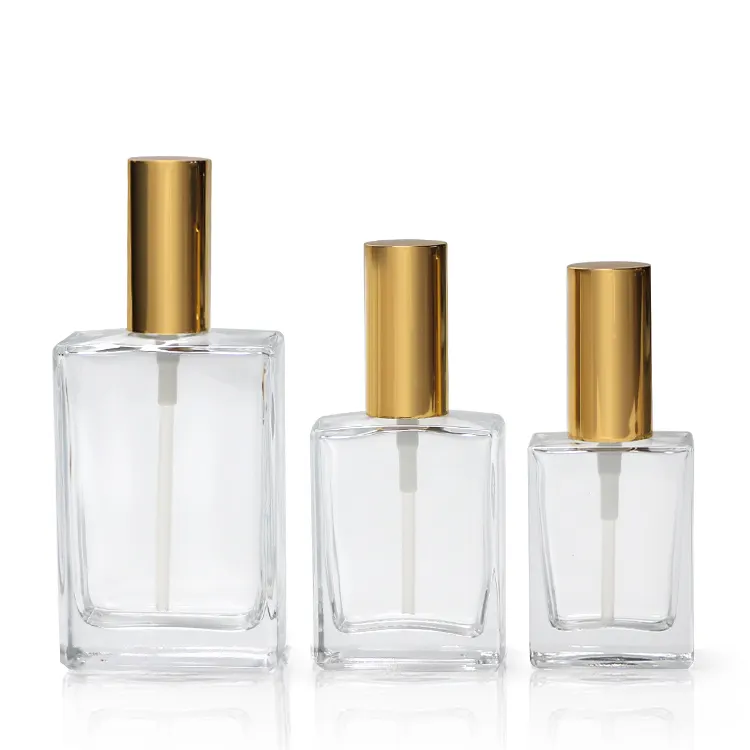 Luxe 30 ml 50ml 100 ml vide plat épaule carré clair atomiseur de parfum brume fine 30 ml 100 ml verre vaporisateur pour parfum