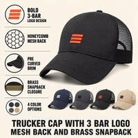 Gorra Trucker Negra de 3 Barras con Malla y Cierre Ajustable, Estilo Dad Hat, con Logotipo Bordado Personalizado para Hombres, Deportes, Golf, Aire Libre, Bajo MOQ, Fábrica BSCI, DDP