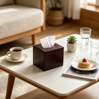Boîte à mouchoirs carrée en bambou marron foncé, distributeur de mouchoirs moderne, écologique et durable, pour table basse et salle de bain