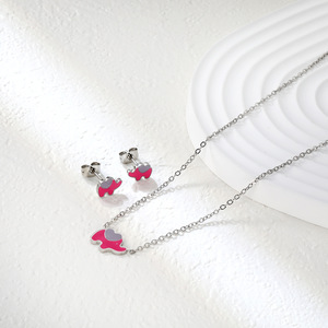 Cute <b>Elephant</b> Pendant Stainless Steel Necklace And Earrings Set For Women <b>Gift</b> Jewelry Pink Heart Animal Design Fashion - Product Image 2