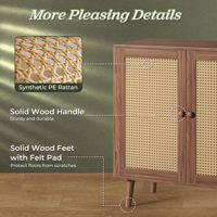Credenza Moderna in Rattan con Ante in Canna, Mobile Contenitore in Legno Ingegnerizzato con Ripiani Regolabili, Salvaspazio, per Hotel, Smontato (RTA)