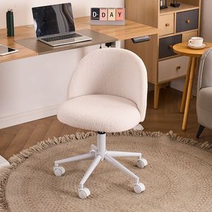 <span class=keywords><strong>Silla</strong></span> de Maquillaje Giratoria de Tela de Lana de Cordero Teddy, Taburete de <span class=keywords><strong>Tocador</strong></span> Blanco y Rosa, <span class=keywords><strong>Silla</strong></span> de Oficina Pequeña y Cómoda <span class=keywords><strong>con</strong></span> <span class=keywords><strong>Ruedas</strong></span> - Product Image 2