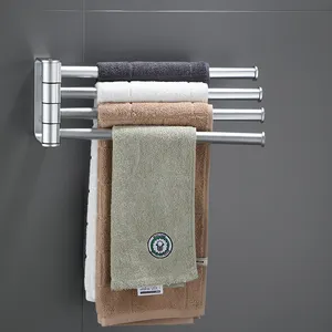 Toallero giratorio de aleación de aluminio con 4 barras, toallero de brazo oscilante, toallero giratorio