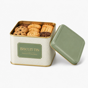 Petite boîte à biscuits carrée en métal, emballage personnalisé pour biscuits avec couvercle, vente en gros - Product Image 2