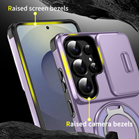 Coques de téléphone portable avec béquille en métal circulaire pour Samsung Galaxy S25 S26 Plus Ultra, protection magnétique de l'appareil photo, coque arrière