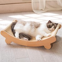 Lit pour chat en bois à motif rayé moderne, confortable comme du linge de lit, hamac pour chat en bois naturel, tapis à gratter pour chat, chaise pour chat