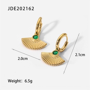 New Design Vintage Jewelry Fan Shape <b>Crystal</b> Stone <b>Earring</b> Stainless Steel Gold Hoop Charm <b>Earrings</b> - Product Image 2