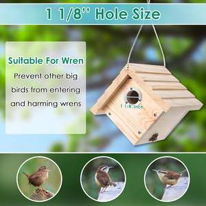 Hangende Natuurkleur Houten Winterkoninkje Vogelhuisjes Voor Buiten Met Metalen Bewaker Rustieke Grenen Houten Vogelhuisje - Product Image 5