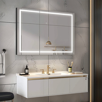 Cermin Kamar Mandi Vanity LED 3 Warna yang Dapat Diredupkan dengan Sensor Sentuh Pintar Berbahan Aluminium Alloy untuk Hotel Modern