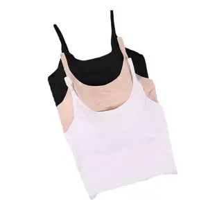 Women's Camisole Built in Bra Cross the Back Sleeveless Crop Cami Strap  Tank Top