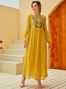 10% vestido étnico informal urbano de cuello redondo de estilo coreano de encaje de moda amarillo bordado de manga larga para <span class=keywords><strong>mujer</strong></span> de talla grande para <span class=keywords><strong>mujer</strong></span> - Product Image 3