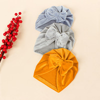 Bonnet noué de couleur unie pour bébés filles grand nœud Turban bonnets pour bébés enfants épais chaud extérieur Bonnet casquettes garçons chapeau d'hiver