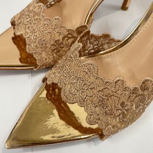 Chaussures femme à talon aiguille, bout pointu, ouvertes à l'arrière, avec dentelle florale - Product Image 6