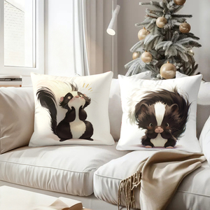 Милый набор подушек в виде скунса для рождественского декора с праздничными чулками и оленьими рожками. - Product Image 4