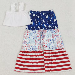 Venta caliente 4 de Julio Ropa para niños Bandera americana Conjunto de verano para niñas de alta calidad - Product Image 3