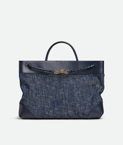 Sac à main Bottega BV L Andiamo en toile bicolore avec détail de nœud signature et bandoulière coulissante en cuir Veneta - Product Image 1