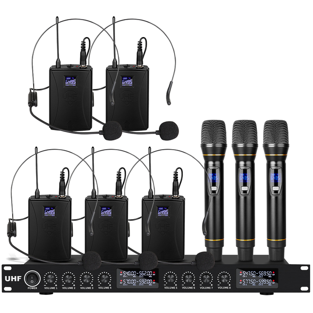 DF208 UHF Wireless Omni-directional Condenser Microphone Professional 8-Channel Headset Handheld Mic System Noise Cancelling