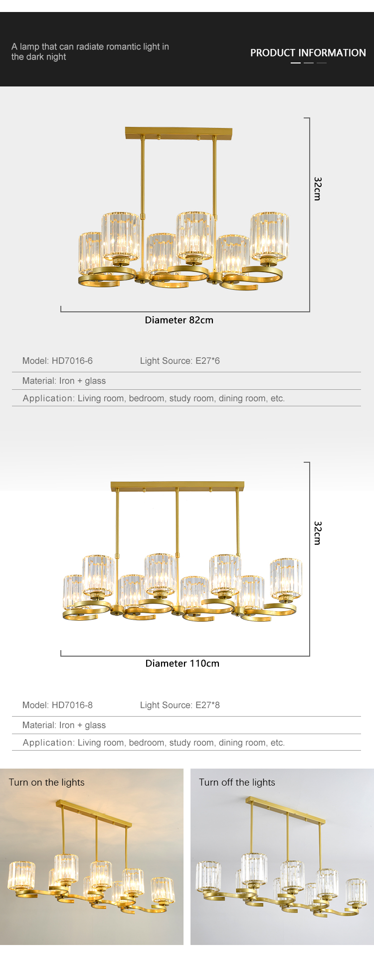 Factory price Decoration Bedroom Study Room E27 Luxury Ceiling Chandelier