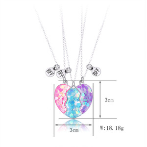 3 Pcs/set Best Friends Colliers Sequin Heart Broken Stitching Chain Necklace BFF Friendship Jewelry Gifts for Girl Kids - Product Image 6
